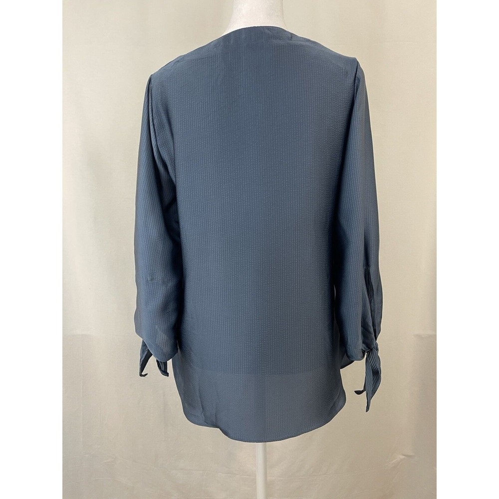 Michael Kors Women XS Blue Navy Solid Satin Tie Top Chambbary Officewear Bow - Picture 4 of 14